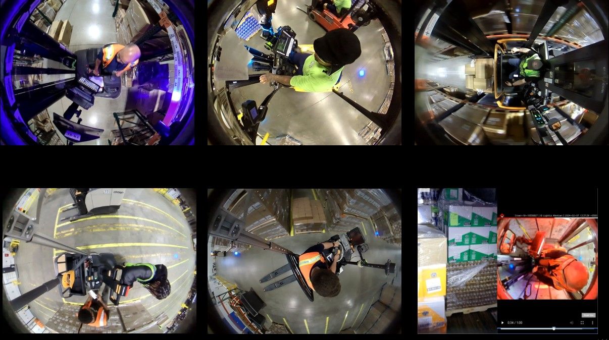 Overhead views from OneTrack sensors on several forklifts